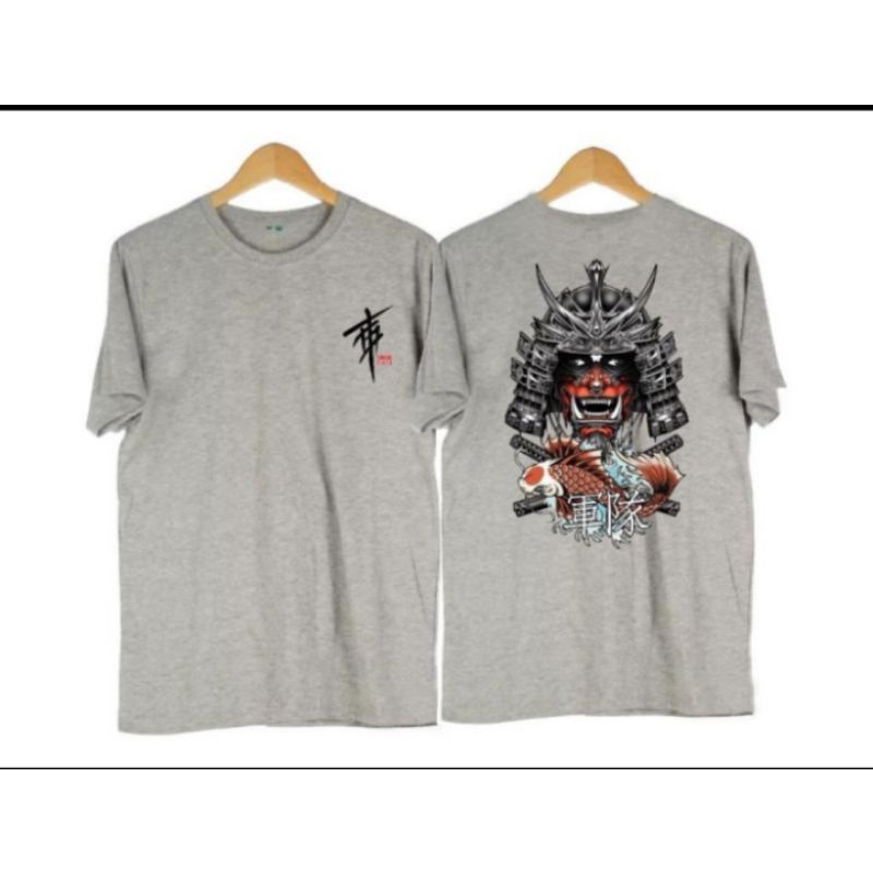 kaos distro T shirt pria samurai Jepang ukuran L
