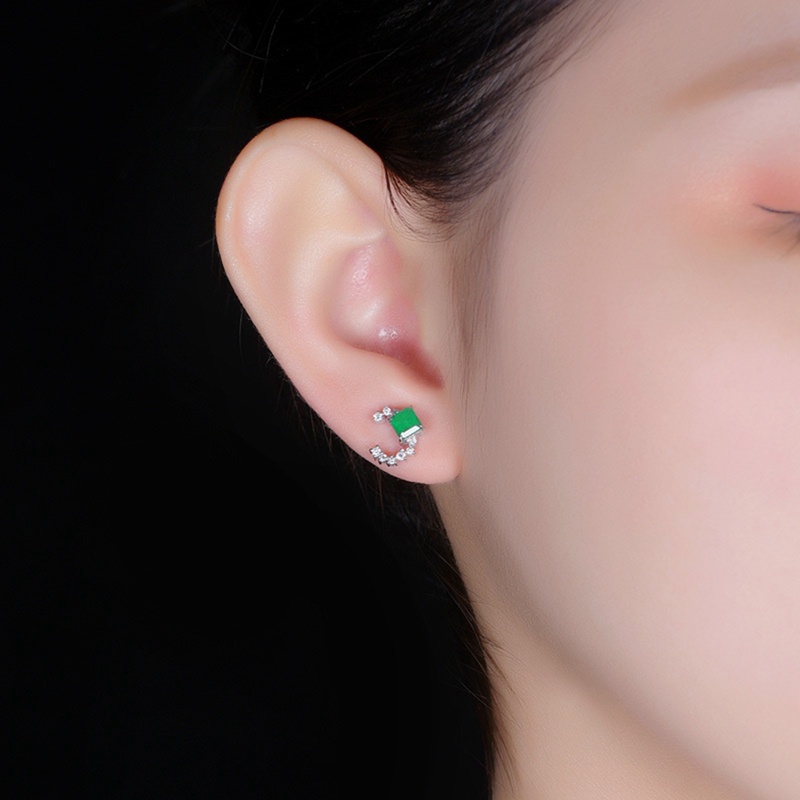 Anting Tusuk Desain Geometri Zambia Emerald Imitasi Bahan Sterling Silver 925 Untuk Wanita