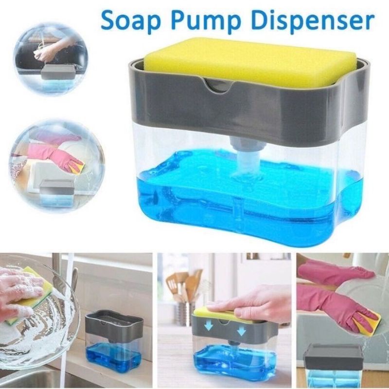 Dispenser Cuci Piring plus Spon Cuci Piring/Dispenser Sabun Cuci Piring/Holder Spon Cuci Piring