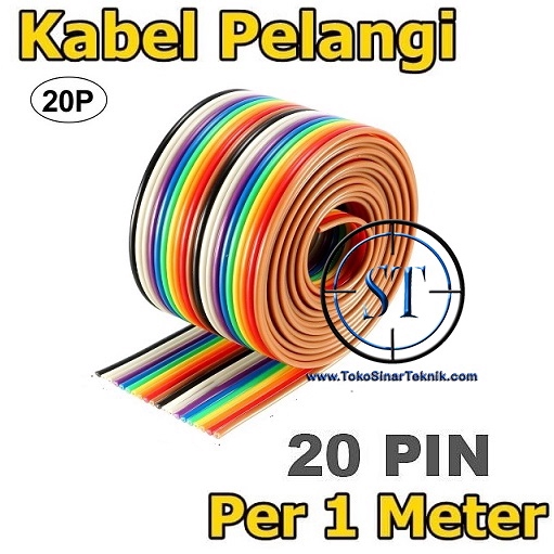 Kabel Pelangi 20P 20 Pin Warna pipih 20 jalur Jumper Elektronika Rainbow Flat Cable Bisa Disolder Panjang Per Meter