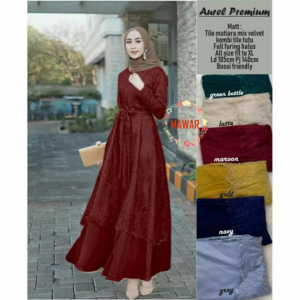 ( DISKON TERMURAH ) BUSUI ORI 5 WARNA Dress Maxi Premium Aurel Kayla Tile Mutiara