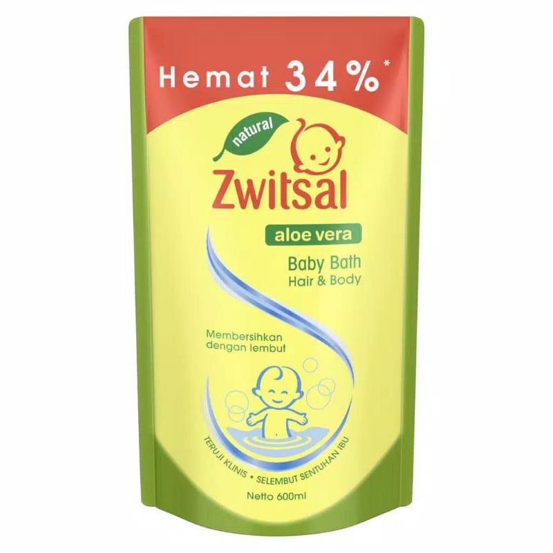 Zwitsal Baby Bath 2 in 1 Hair and Body Aloe Vera Refill 600ml