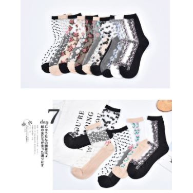 KKT 11-18 Kaos Kaki Korea Transparan Kekinian Motif Bunga Polkadot Balerina