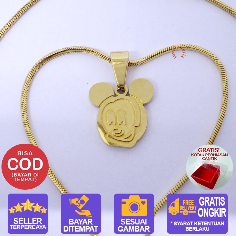 Lovelybutik Kalung Titanium Anak Anti Karat MKT Kalung Anak Laki Laki Perempuan Cewek Cowok Ukuran 35 cm Warna Silver dan Emas BONUS KOTAK PERHAISAN