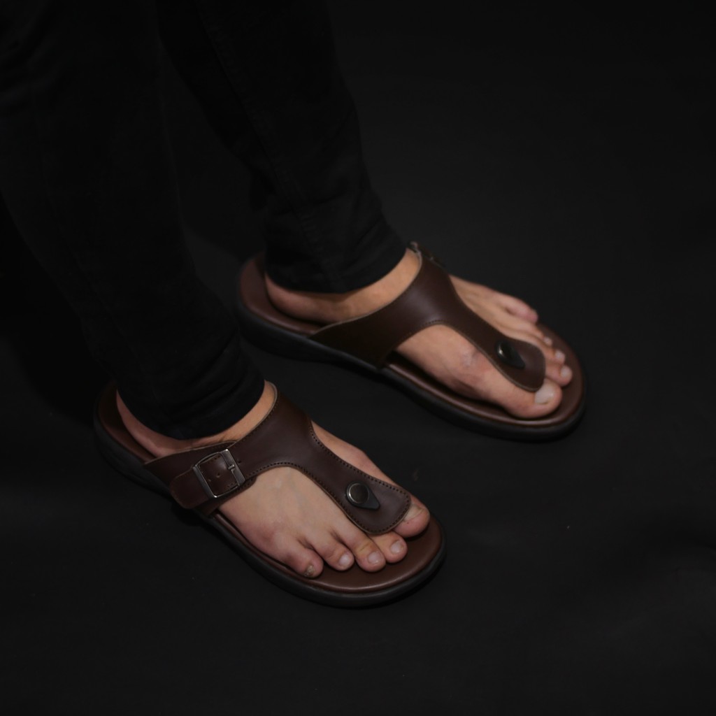 Munso Brown | Sendal Jepit Kulit Original Santai Kasual Pria Cowok Sandal Footwear | FORIND x Greata