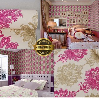 Wallpaper Sticker Dinding BATIK PINK GOLD  WPS152 Dekorasi  