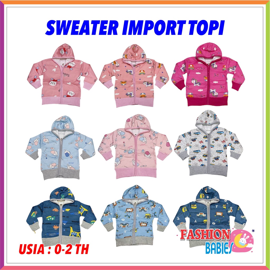 ❤ Fashionbabies ❤ SWEATER IMPORT KARAKTER TOPI ANAK