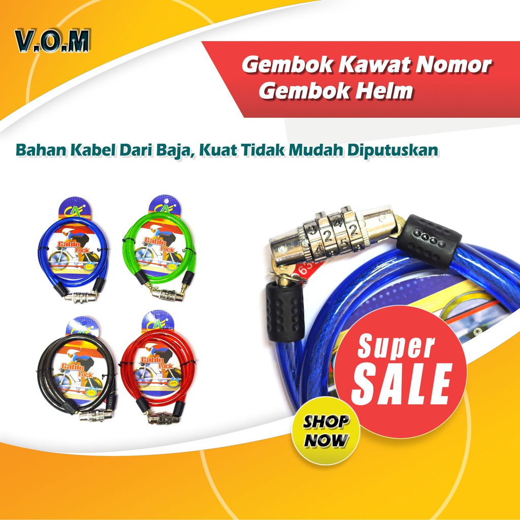 Gembok Kawat Nomor Gembok Helm Cable Lock 0497