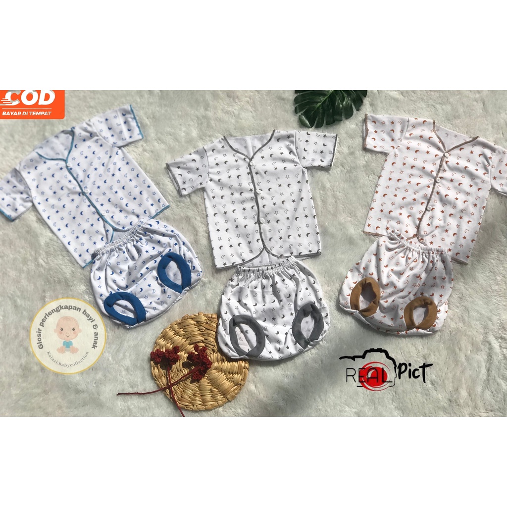 Setelan Baju Bayi Tangan Pendek Celana Pop Warna Putih Newborn Umur 0 - 6 Bulan