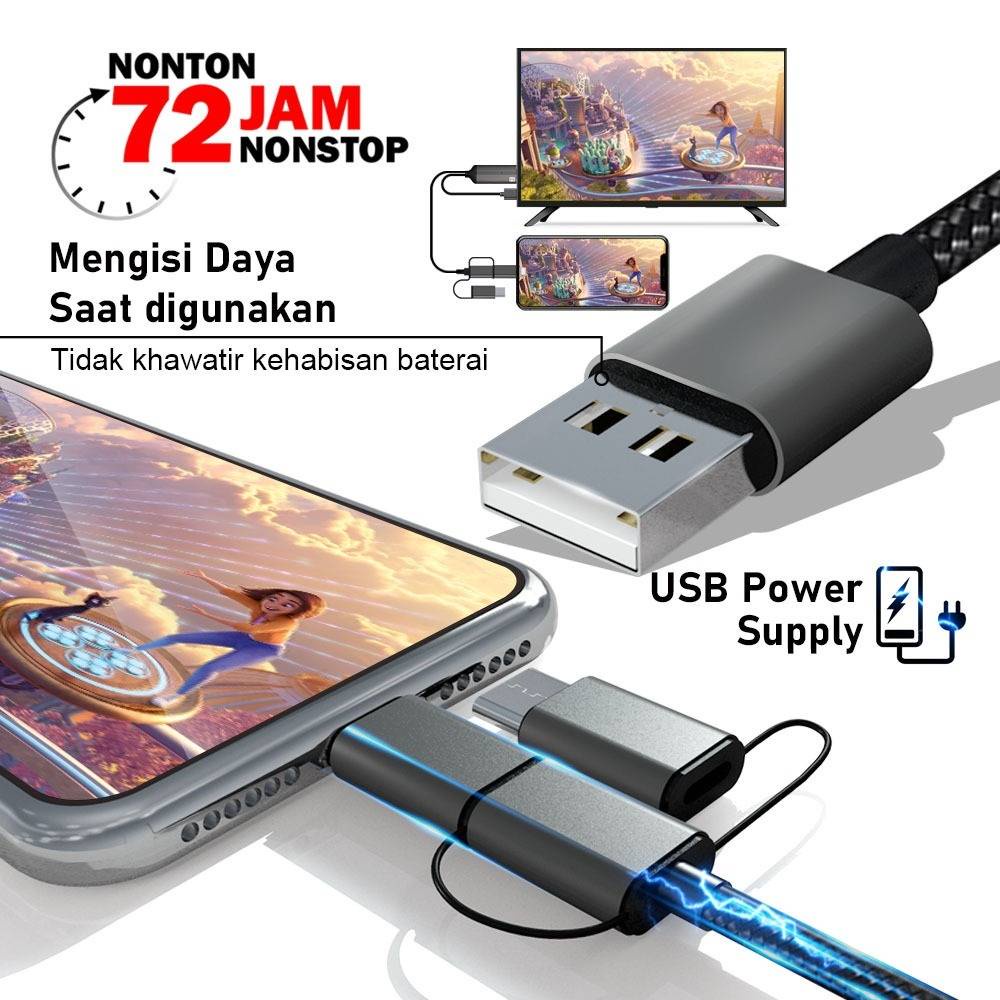 PX Kabel HDMI ke Type C USB/Micro/Lightning Converter 3 in 1 2 Meter