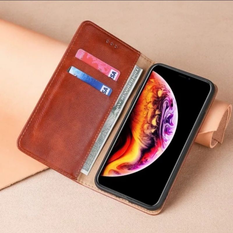 Case Flip Magnet Oppo Reno 6 Leather Sarung Wallet kulit Cover-Oppo Reno 6