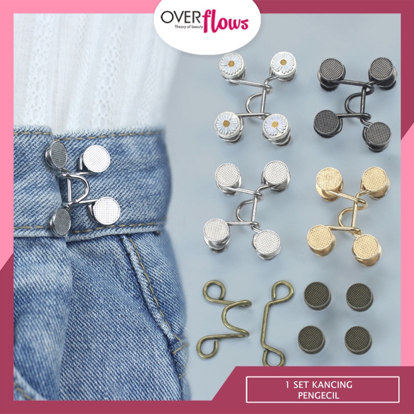 OVERFLOWS.ID ✿ 1 SET KANCING PENGECIL JEANS ADJUSTABLE KANCING PENGAIT CELANA JEANS / KANCING CELANA PINGGANG YANG BISA DILEPAS BISA MENGURANGI LINGKAR