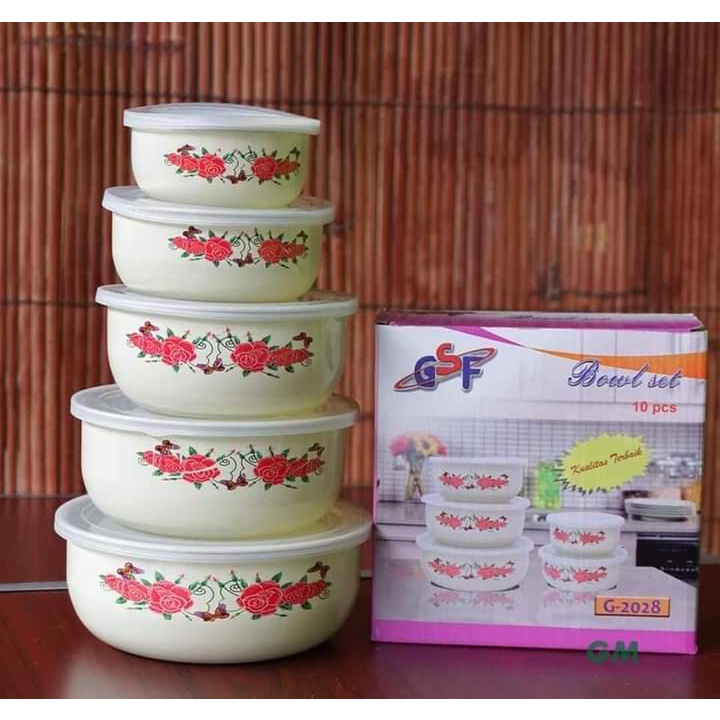 RANTANG SUSUN 5 MANGKOK SET BERANAK MANGKUK PENYIMPANAN MAKANAN MOTIF BUNGA GSF 2028 / RANTANG SUSUN 5PCS MOTIF BUNGA GSF / BOWL SET GSF 2028 / GSF G2028 / GSF G-2028