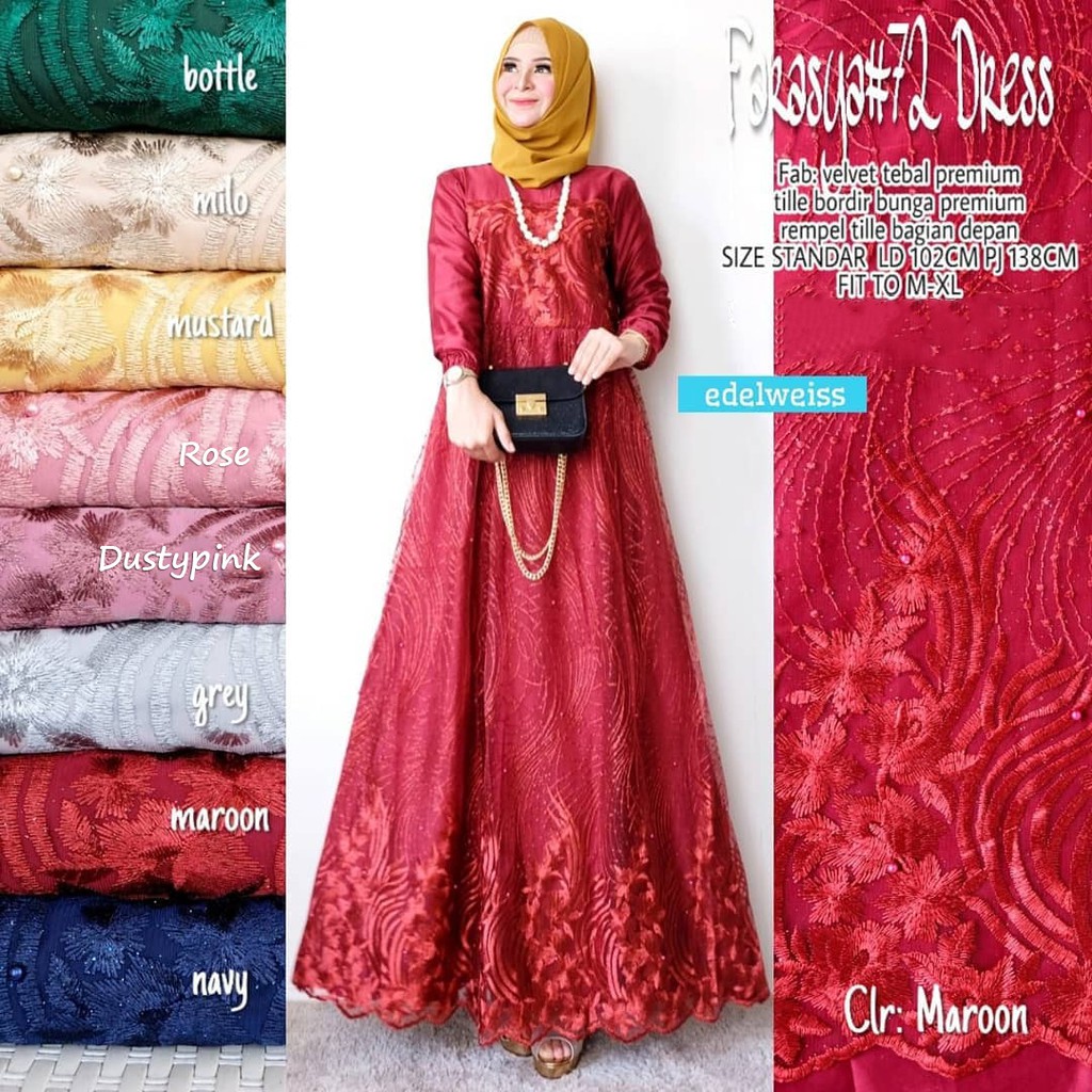 [REAL PIC] Gamis Brokat Tille Mutiara Dress Brokat Terbaru Gamis Brokat Lebaran Gamis Syar'i Farasya