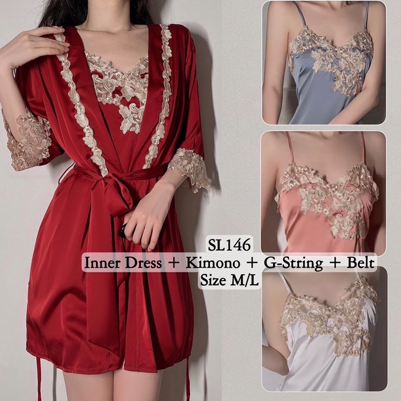 Lingerie Kimono Dress Sexy/ Baju Tidur Sexy Wanita / Baju Sexy Silk Satin Lingerie Kimono / Seserahan 146