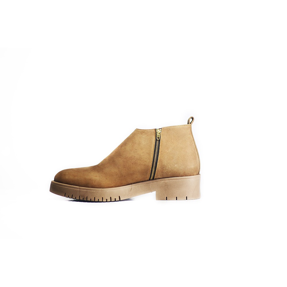 Bradleys Camelia Tan - Sepatu Kulit Kasual Boot Zipper Wanita Sepatu Boot Wedges Resleting Wanita