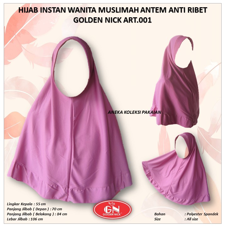 Jilbab Wanita / Kerudung Cewek / Hijab Instan Remaja Dewasa Anti Ribet Golden Nick art.001 COD Aneka