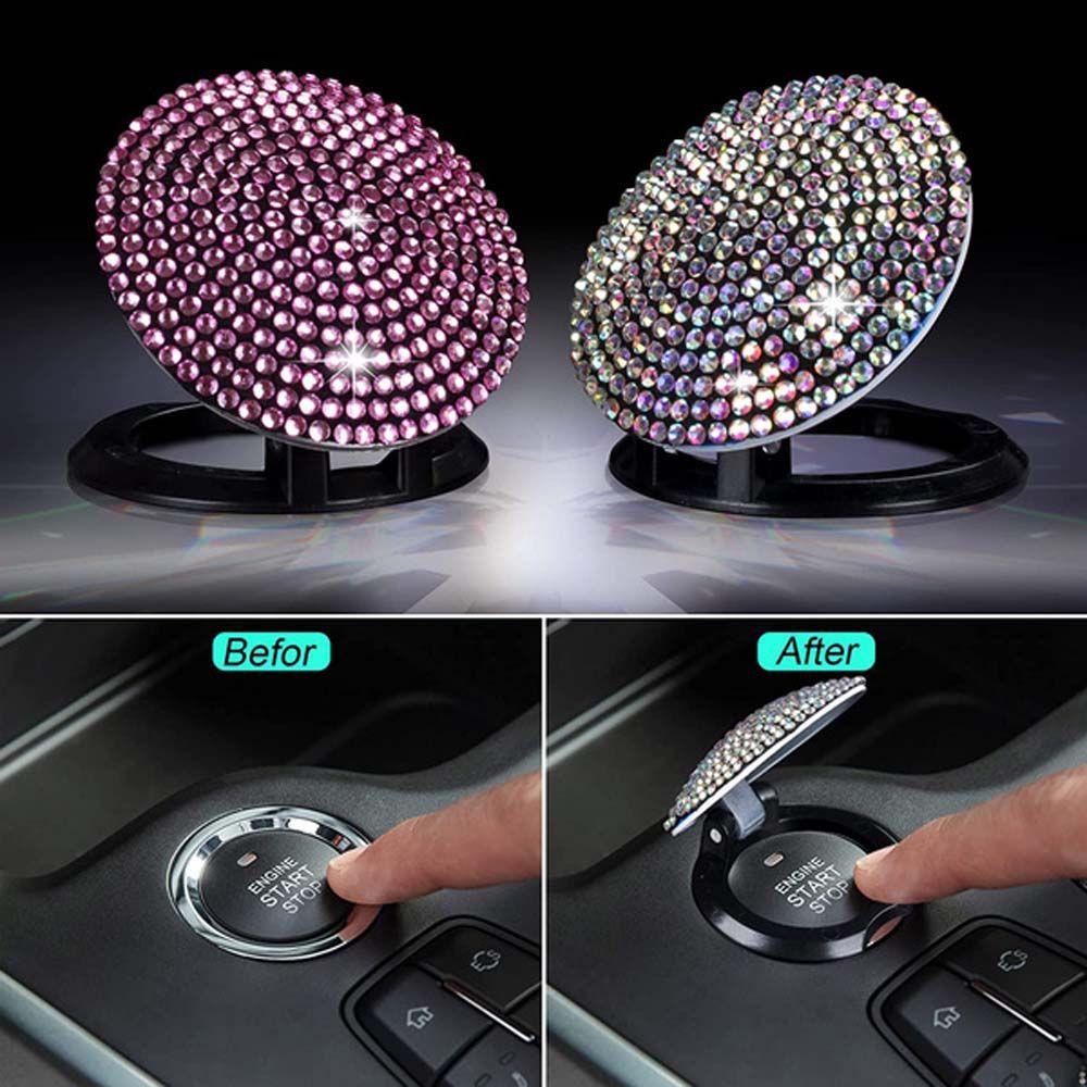 Lanfy Penutup Tombol Start Stop Mesin Universal Tahan Lama 3D Bling Ring Dekorasi Tombol Interior Mobil