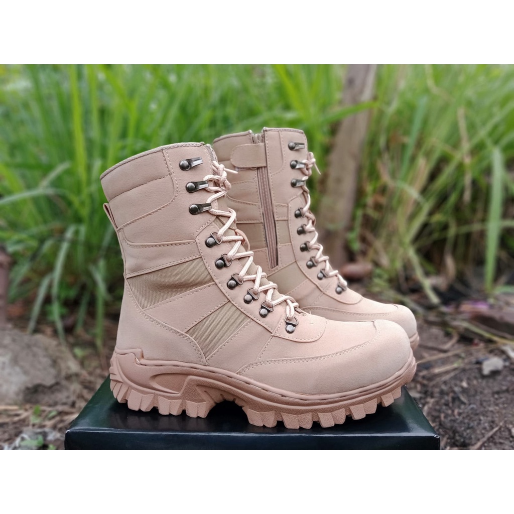 Sepatu Pdl Pria Safety Tactical Krem Predator Kerja Pol Pp Porli Kamnhan Kerja 9inc