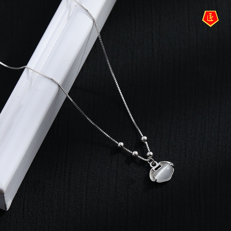 [Ready Stock]925 Silver Auspicious Lock of Good Wishes Necklace Female Ins Simple Graceful Niche