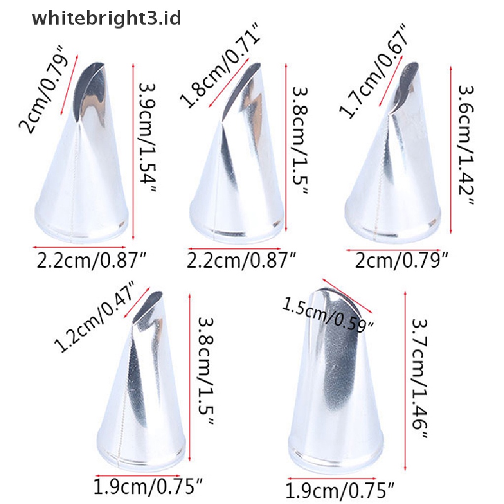 (whitebright3.id) 5pcs Spuit Piping Bahan Metal Bentuk Bunga Mawar Untuk Dekorasi Kue