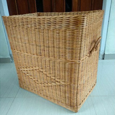 keranjang rotan tutup kotak persegi panjang besar jumbo laundry penyimpanan barang 60x40x60 cm