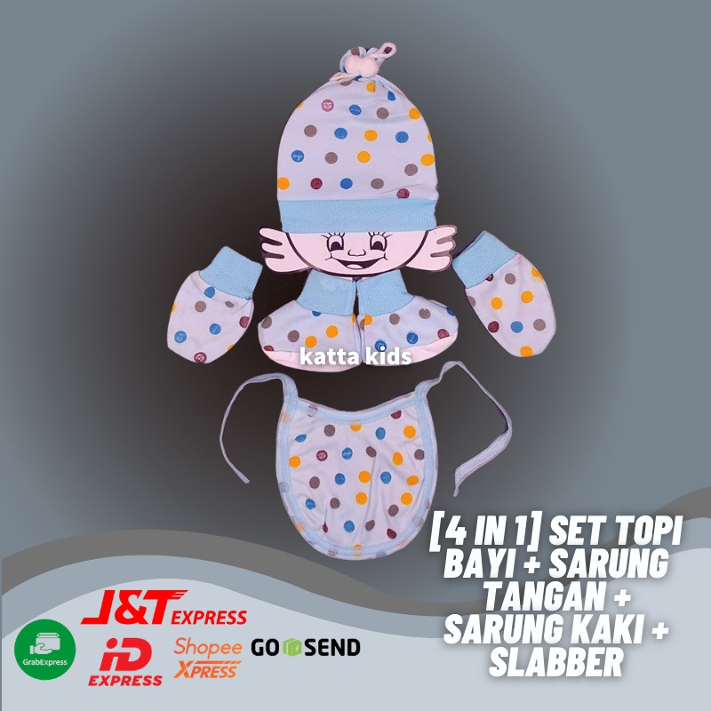 Set Topi Bayi + Sarung Tangan + Sarung Kaki + Slabber Newborn