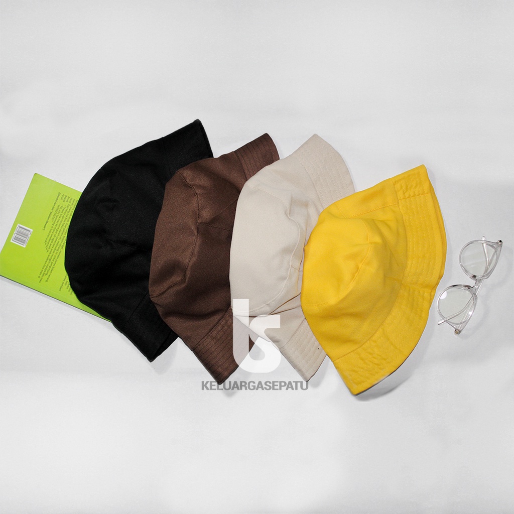 Topi Bucket Polos Premium warna hitam merah kuning hijau ungu pink hijau bucket murah