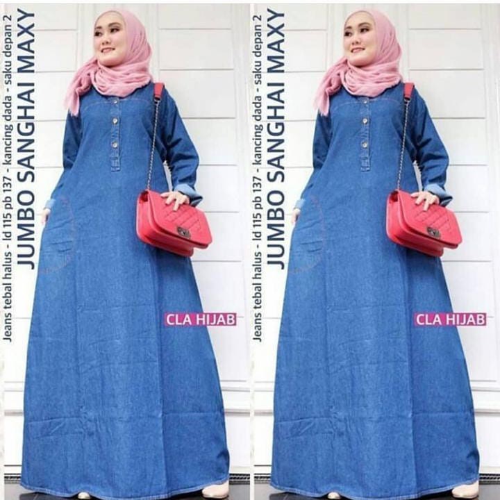 Model Baju Gamis Denim Terbaru