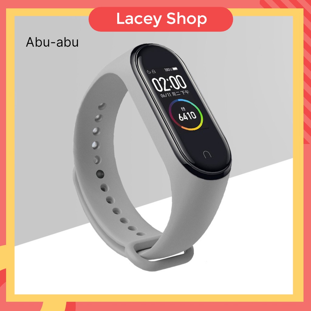 Tali Strap Silikon Smartwatch Mi Band 5 dan 6 Polos Monokrom-Abu-abu