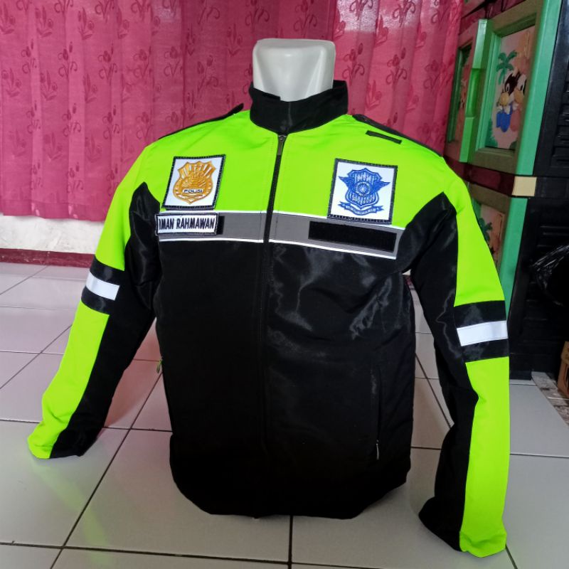 JAKET POLISI BAHAN TASLAN FULL ATRIBUT DEPAN BELAKANG GRATIS NAMA