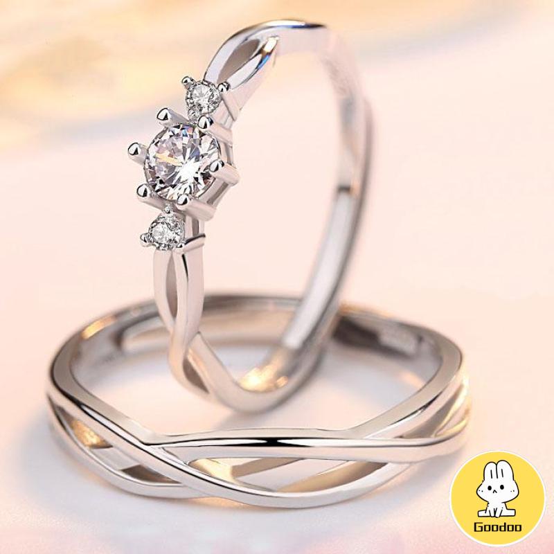 925 Silver Cincin Pasangan Berlian Mode Wanita Perhiasan Cincin Couple Rings -Doo