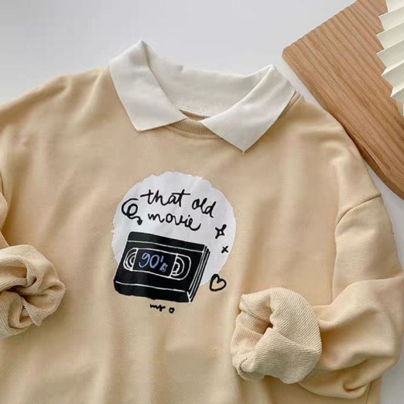 COD - Old Movie Sweater Combi Kerah Premium Fleece Tebal Outerwear Remaja Wanita Korean Style-1