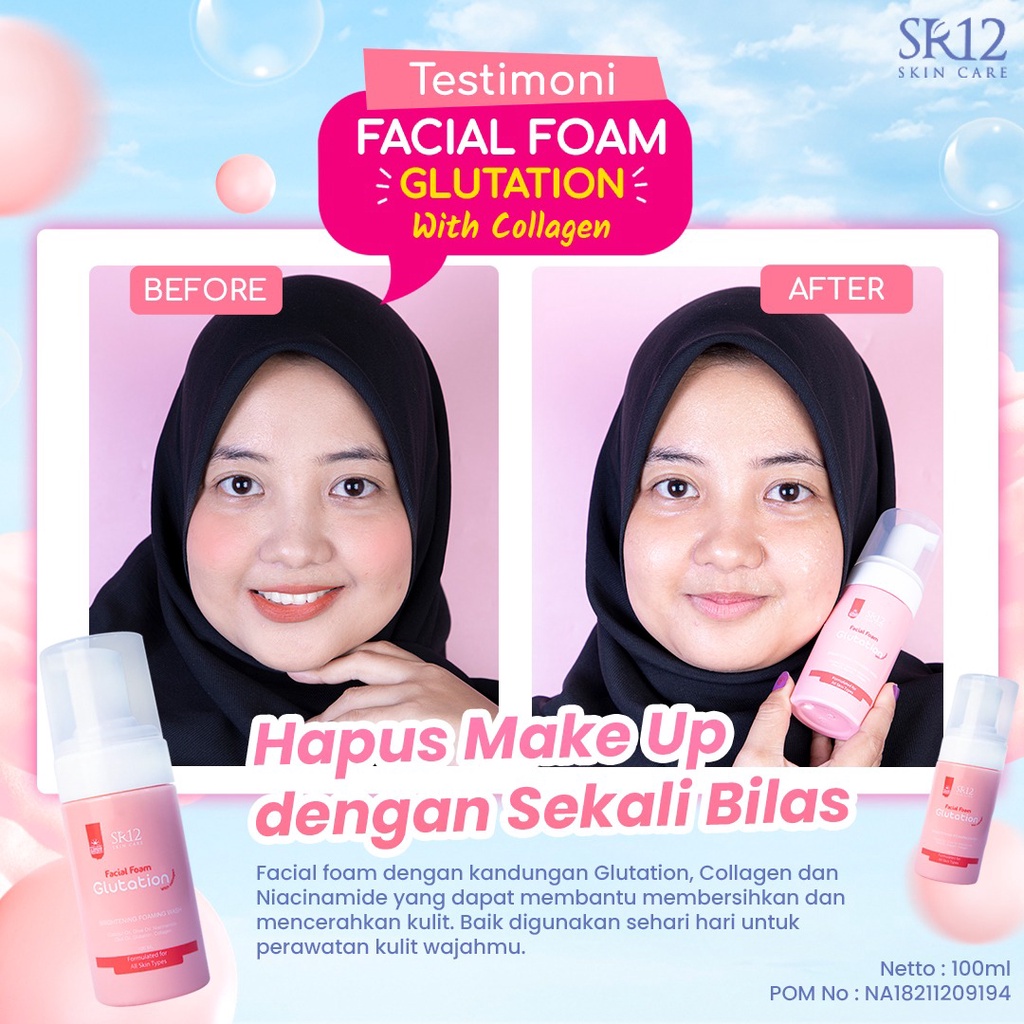 FACIAL FOAM GLUTATION WITH COLLAGEN SR12 / MENCERAHKAN WAJAH / COCOK UNTUK SEMUA JENIS KULIT