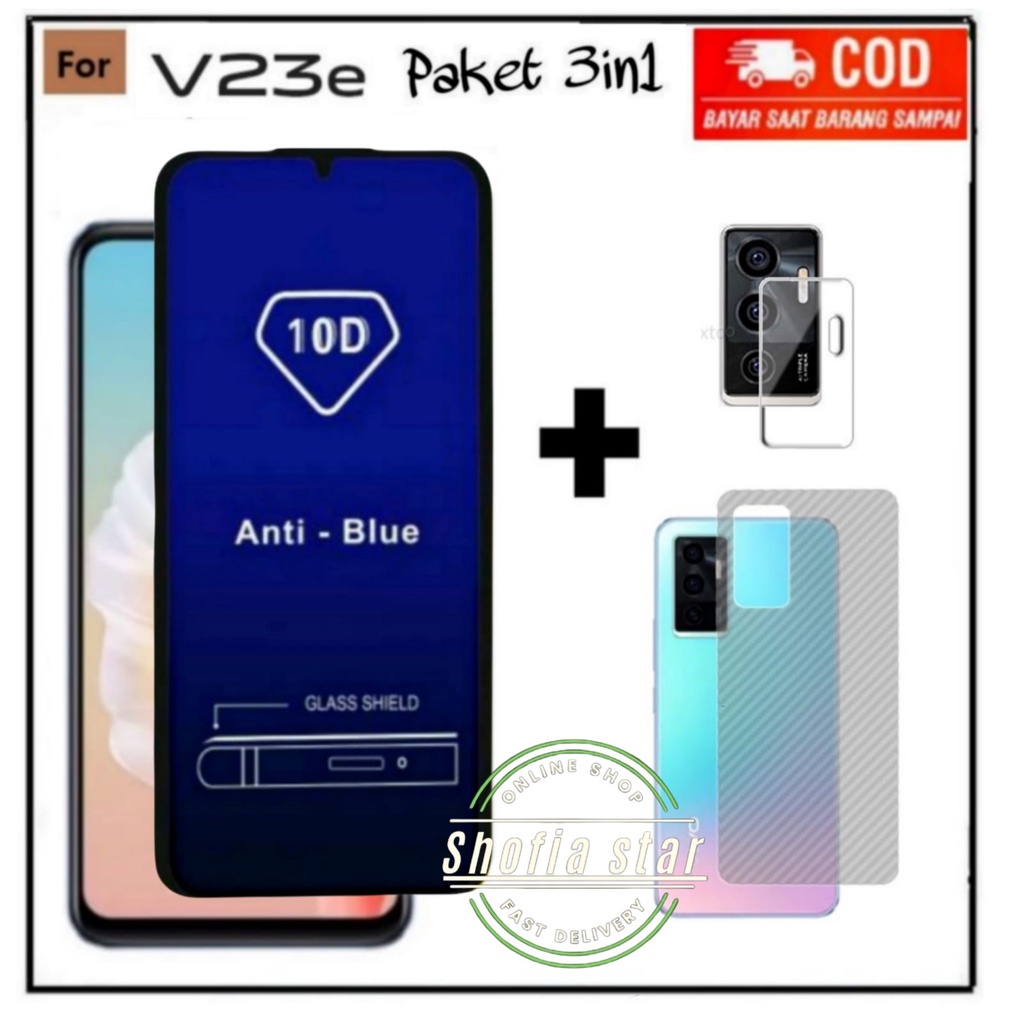 PAKET 3IN1 TEMPERED GLASS BLUE LIGHT VIVO V23 5G V23E 4/5G T1 5G V21 4G 5G V20 V20 SE ANTI RADIASI FULL LAYAR