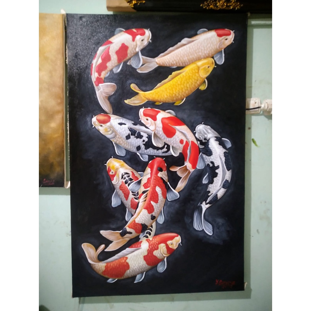 lukisan ikan koi super realis asli karya tangan bukan print atau cetakan harga hanya lukisan nya saj