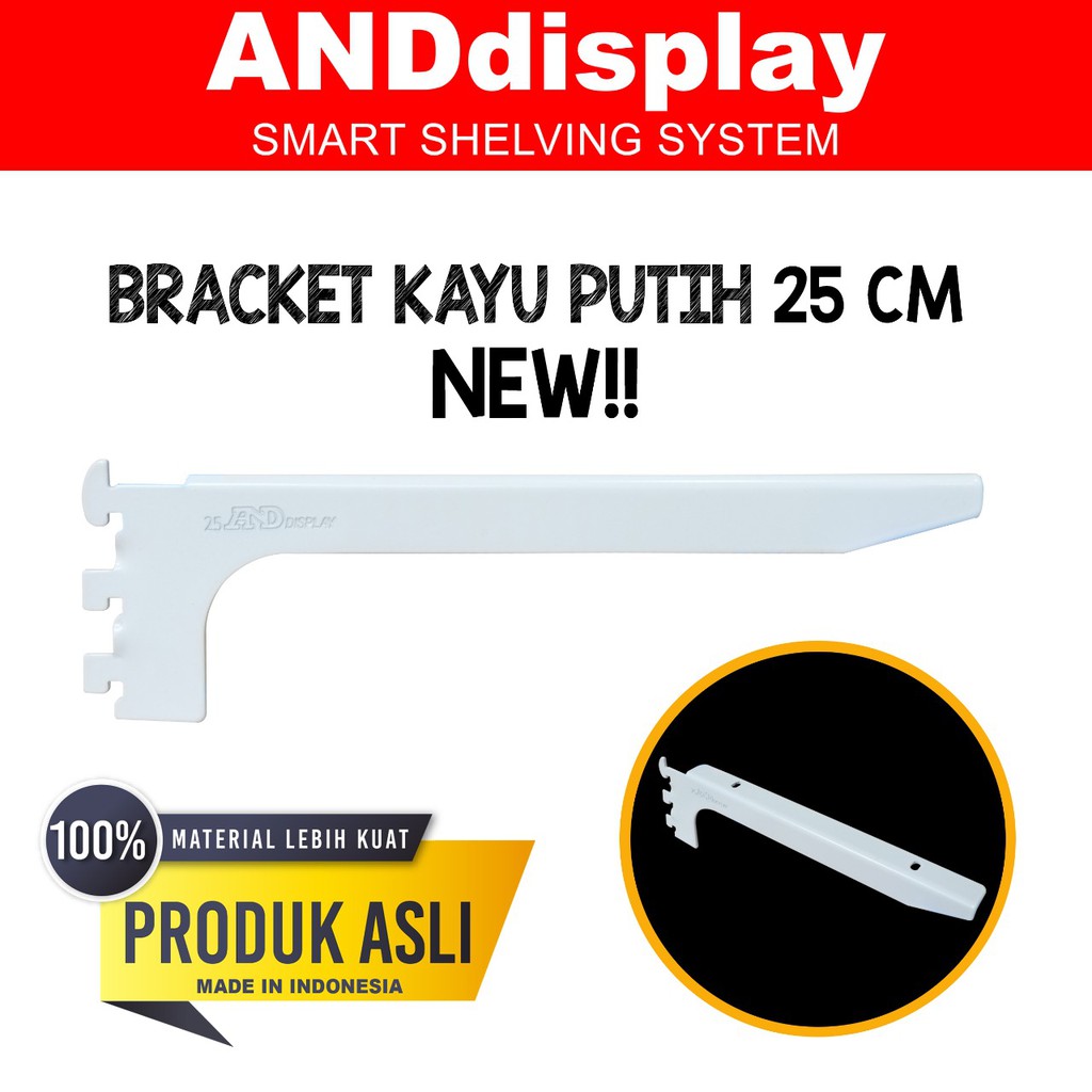 DAUN AMBALAN BRACKET KAYU 25 CM PUTIH PENYANGGA RAK BRAKET ANDDISPLAY