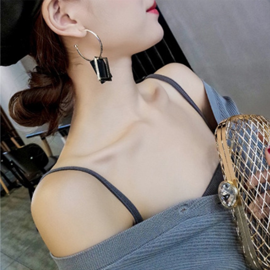 Anting  2 Layers Tusuk HOOP Besar Segiempat  Korea Fashion Women Earring Giwang Aksesoris Cewe Geometri Shape