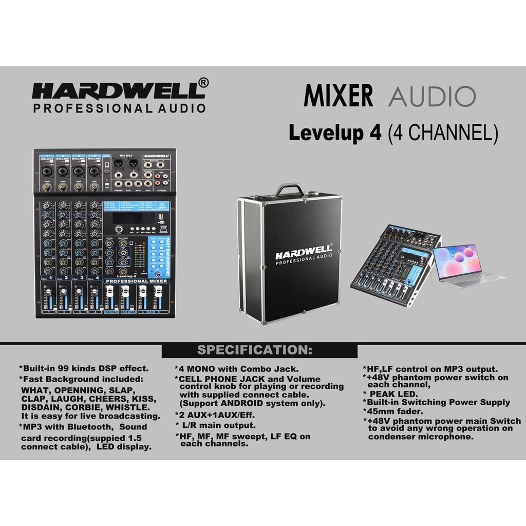 MIXER HARDWELL 4 CHANNEL LEVELUP 4 ORIGINAL MIXER LIVE RECORDING