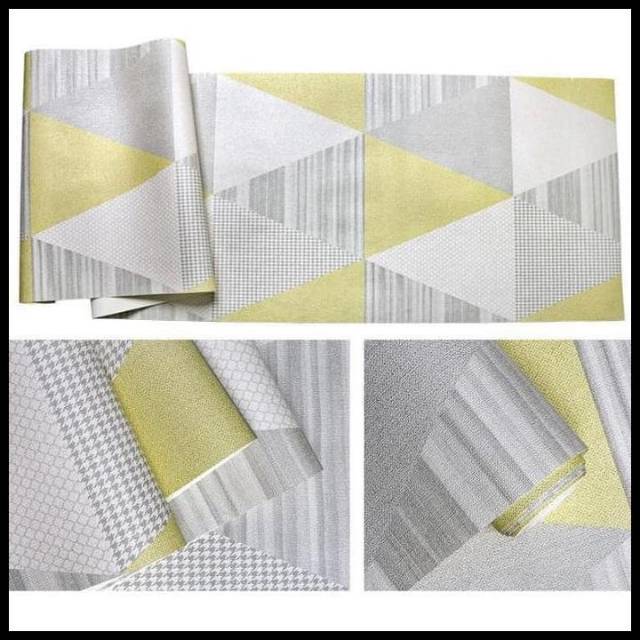 WALLPAPER DINDING MOTIF SEGI TIGA HIJAU ABU