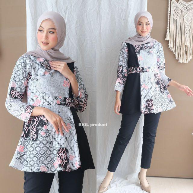 tey-17 Batik wanita ASJ SA HRB026 Kenongo Kemeja Tosca Pendek-B