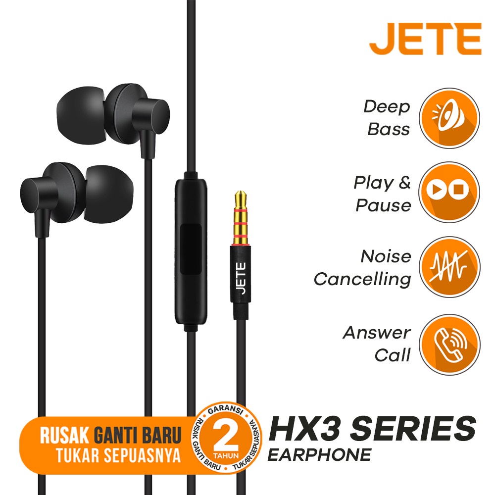 Headset Stereo I Earphone | Handsfree JETE HX3 Noise Cancelling - Original Garansi Resmi 2 Tahun