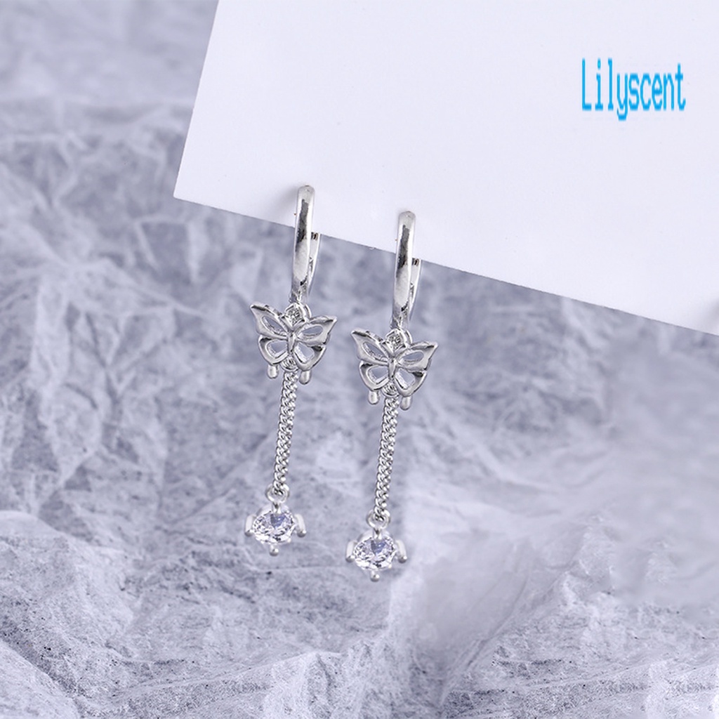 Ls 1Pc Anting Tusuk Gantung Wanita Desain Kupu-Kupu Hias Cubic Zirconia + Rumbai Gaya Korea Untuk Pesta / Nikah