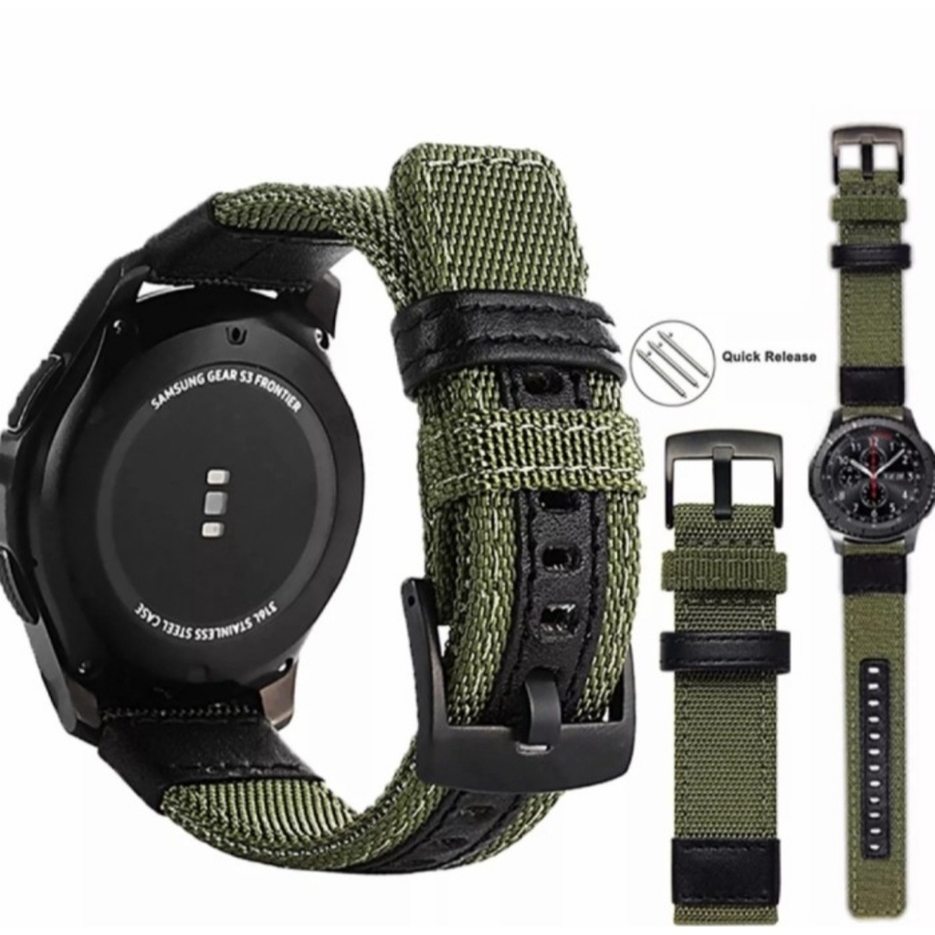 Strap Nylon Motif Kulit Samsung Galaxy watch 3 4 5 41mm 42mm CLASSIC ACTIVE 1 2 Amazfit Bip u gts 2 gtr 42mm huawei gt 2 3 42mm Haylou Ls01 Ls02 rs4 eggel tempo 2 Tali jam 20mm