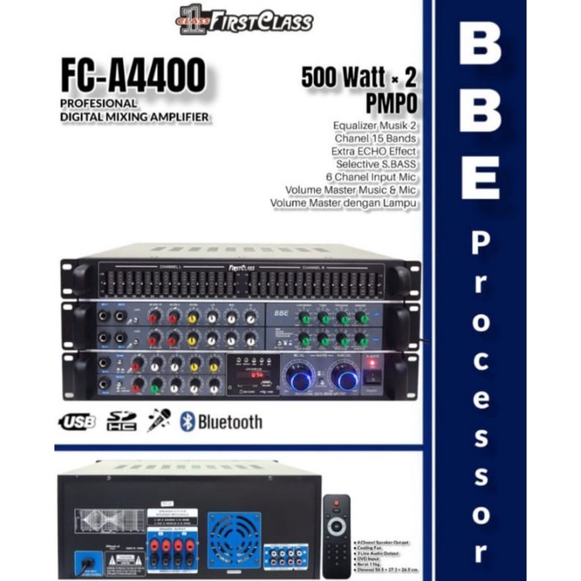 Amplifier 6 Channel Firstclass FC A4400 bbe Prosesor