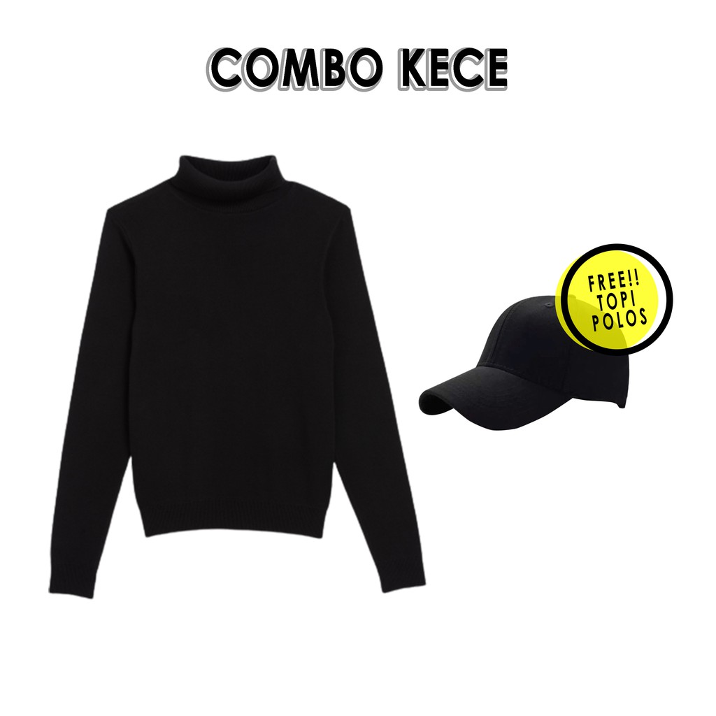 Combo Kece !! Baju Turtle Neck dan Topi Polo / Topi Polos