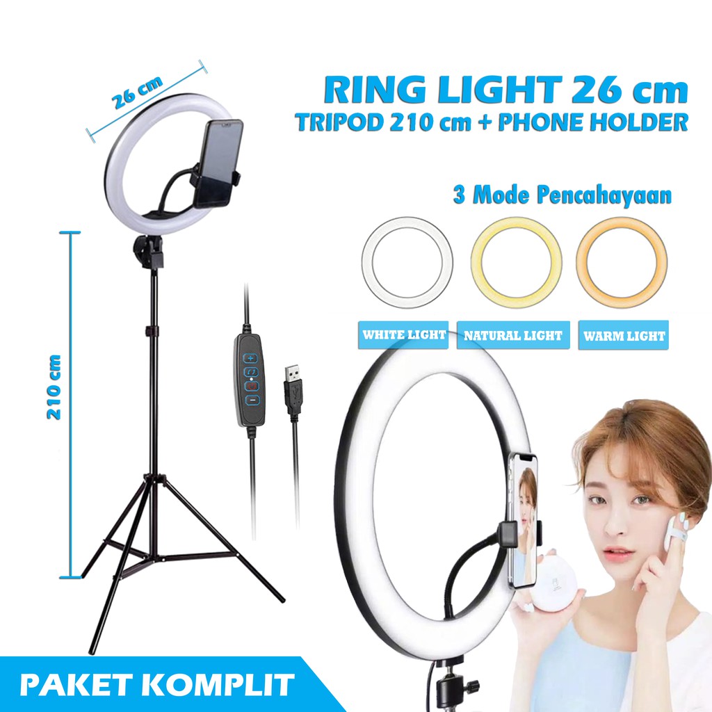 RING FILL LIGHT LED 26Cm Panjang Makasimal 2.1 Meter  Make Up Vlog Lampu Tiktok live Untuk Foto