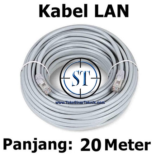 Kabel LAN CAT5E + RJ45 @20M Router Wifi Wireless Acces Point Network Modem Connector Internet Cable 20 Meter Siap pasang