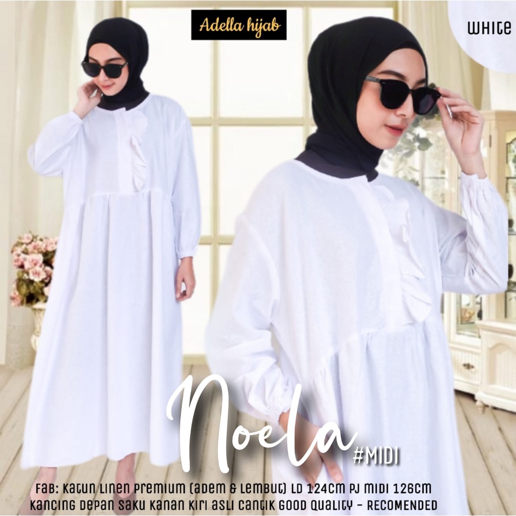 [BISA COD] NOELA MIDI DRESS BY ADELLA / GAMIS MOTIF POLOS BERBAHAN KATUN LINEN PREMIUM / MIDI DRESS 