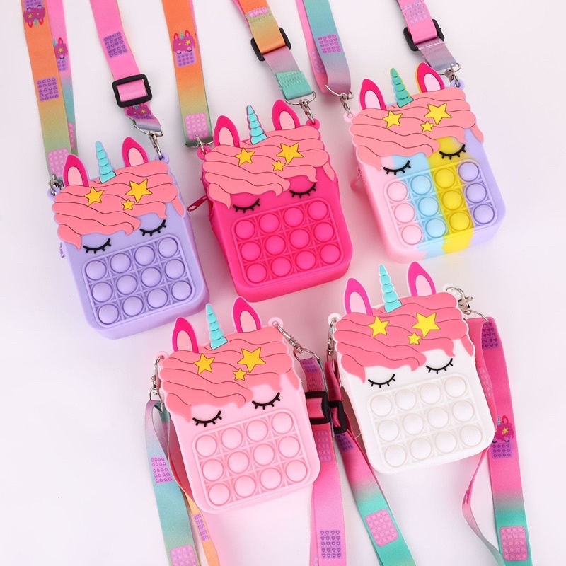 READY!! New Pop It unicorn Medium Bag Mainan Gelisah Unzip Toy Messenger Bag Wallet